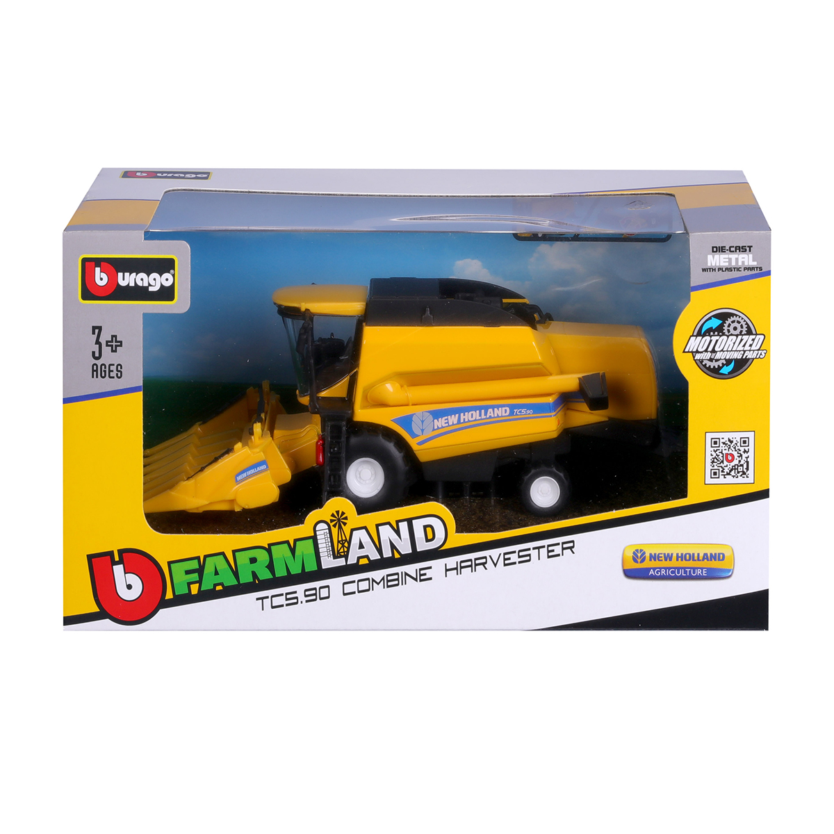 Автомодель Bburago New Holland TC5.90 зернозбиральний комбайн з жаткою 18 см Жовто-чорний — превʼю 8