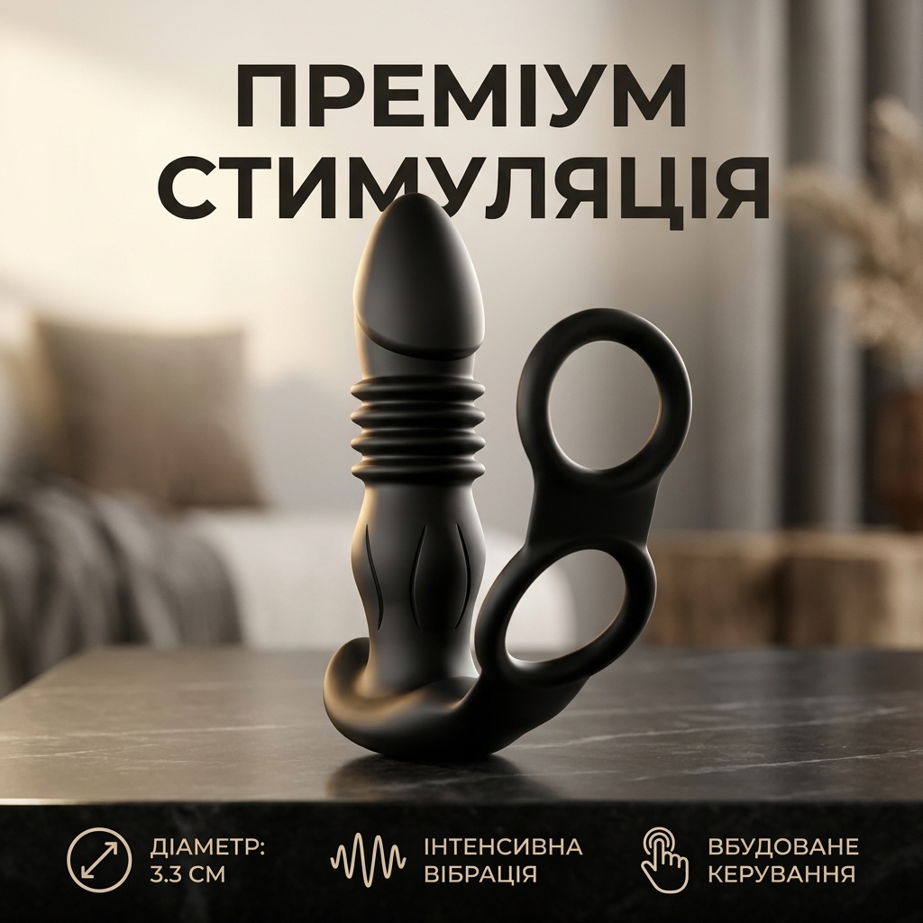 Анальна пробка вібраційна силіконова 3.3 см з вбудованим керуванням Чорний
