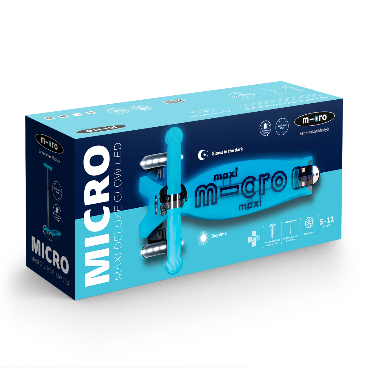 Самокат дитячий триколісний Micro Maxi Deluxe Glow LED зі світлом Блакитний — превʼю 6