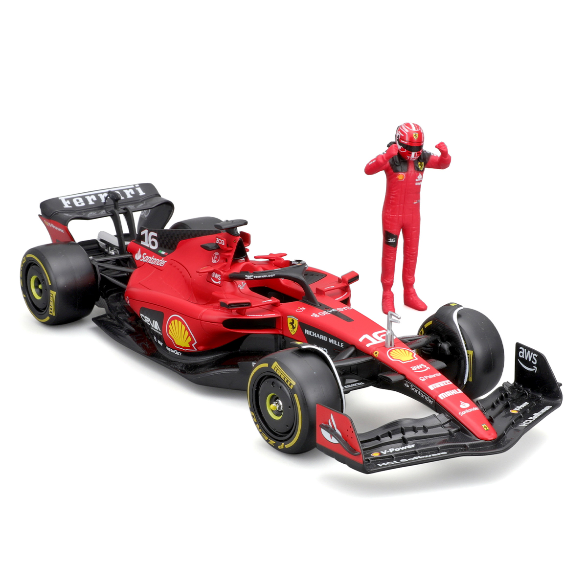 Автомодель Bburago Ferrari SF-23 з фігуркою гонщика 1:24 Червона — превʼю 6