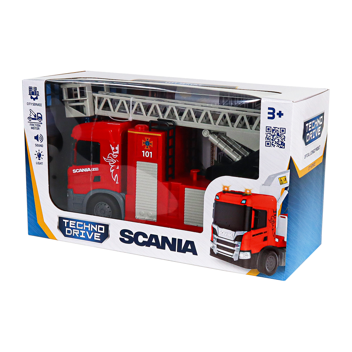 Пожежна машина Scania Techno Drive 31 см зі світлом звуком та функцією води — превʼю 3