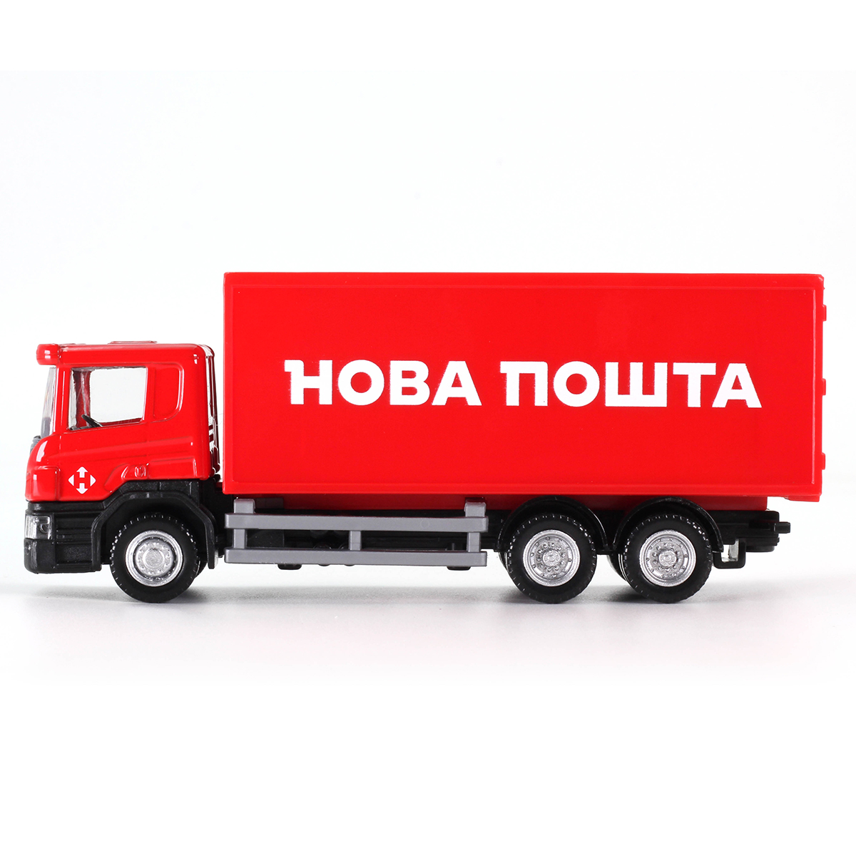 Автомодель вантажівка Techno Drive Scania Нова пошта 1:64 металева — превʼю 2