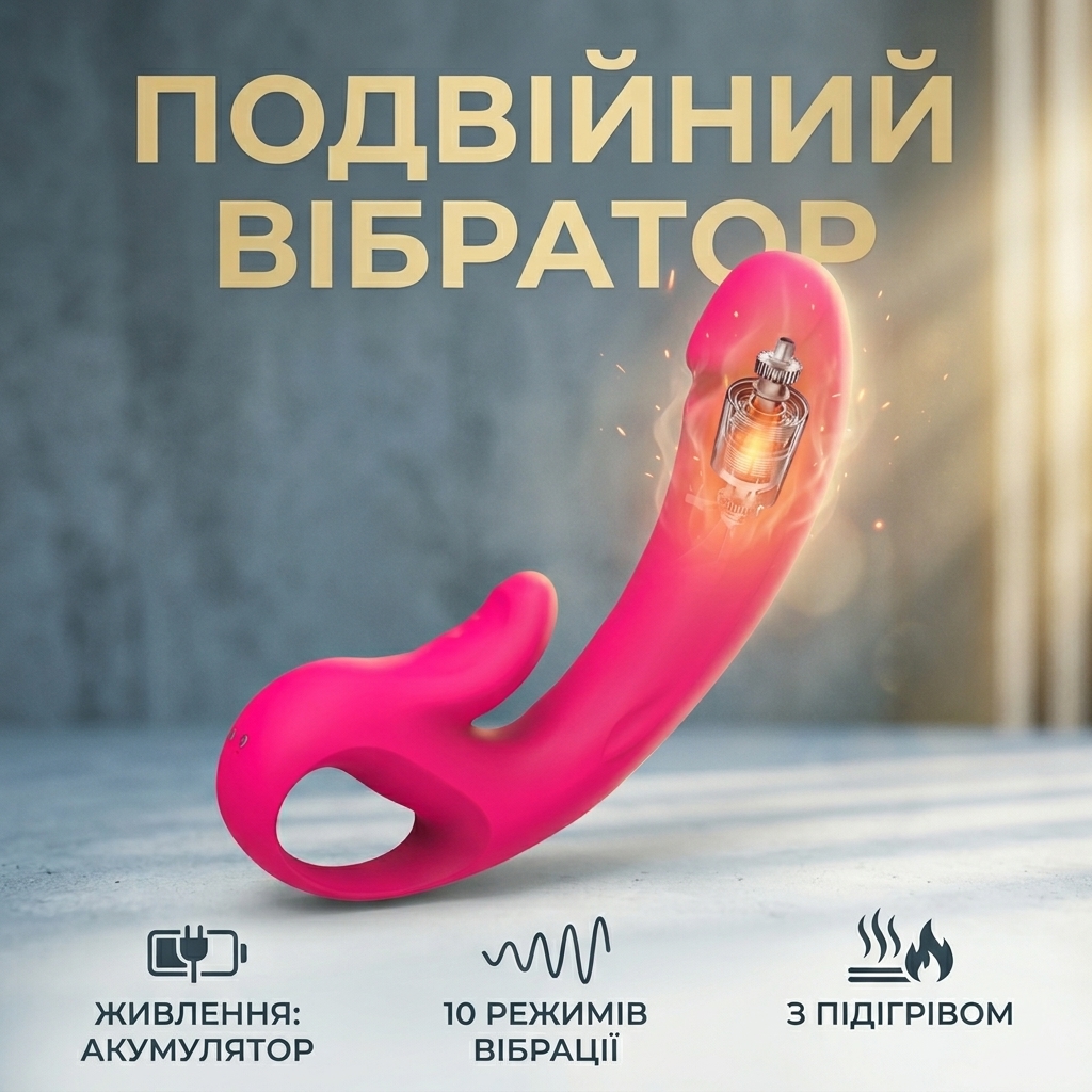 Подвійний вібратор з підігрівом для жінок силіконовий 19.1 см Червоний