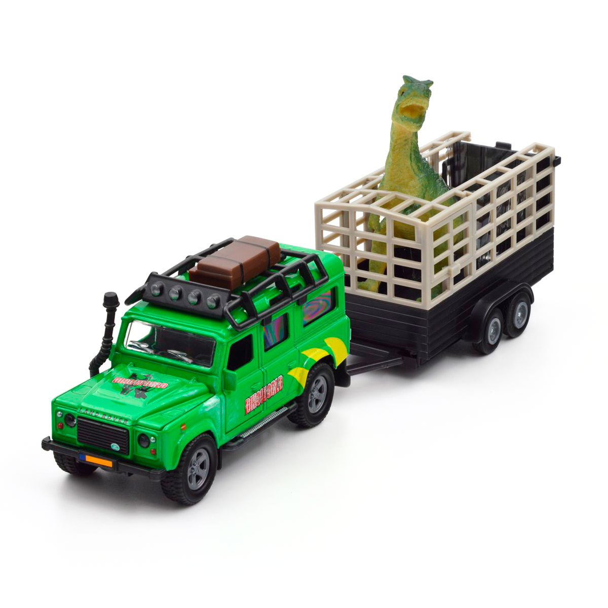 Ігровий набір Land Rover з причепом і динозавром TechnoDrive металевий 29 см