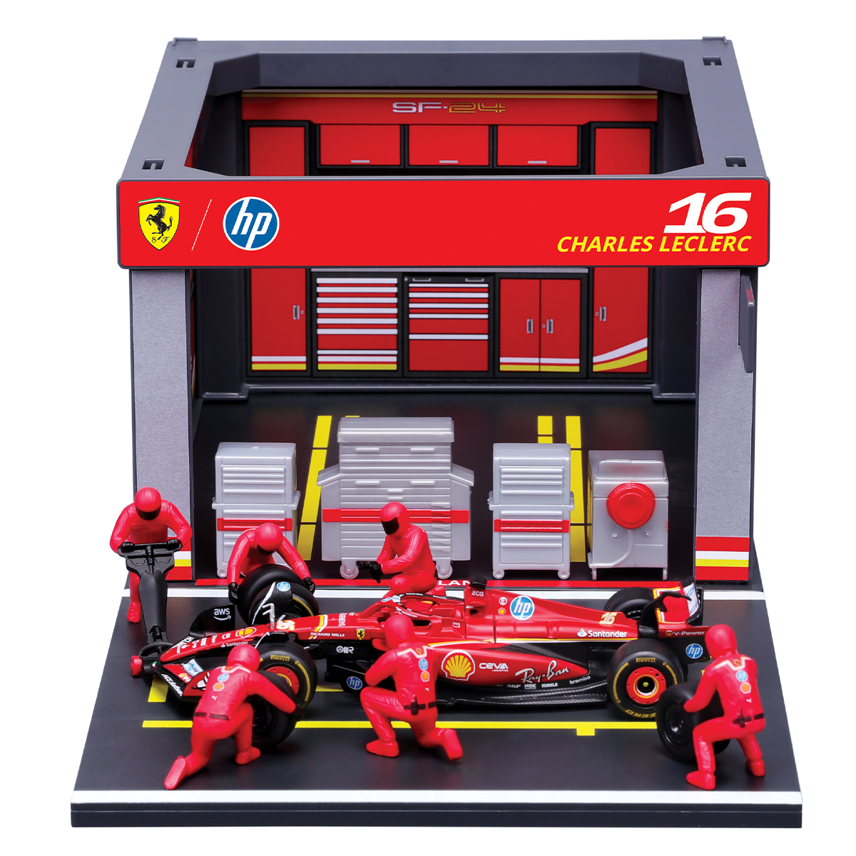 Ігровий набір Pit Pass Ferrari SF-24 Bburago з болідом та механіками 1:43 — превʼю 3