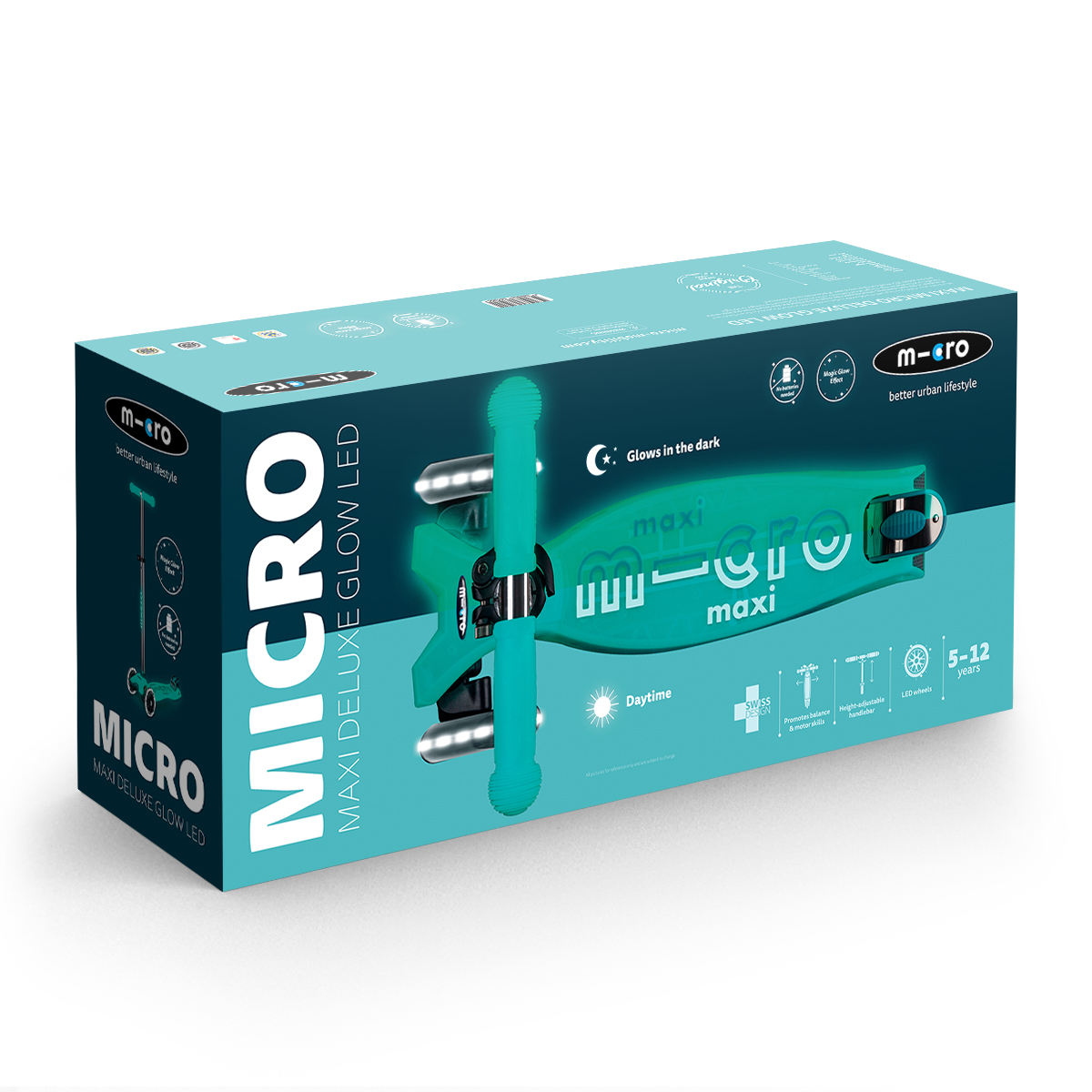 Самокат дитячий триколісний Micro Maxi Deluxe Glow LED з підсвіткою Бірюзовий — превʼю 6
