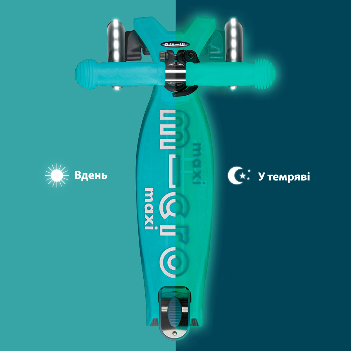 Самокат дитячий триколісний Micro Maxi Deluxe Glow LED з підсвіткою Бірюзовий — превʼю 4
