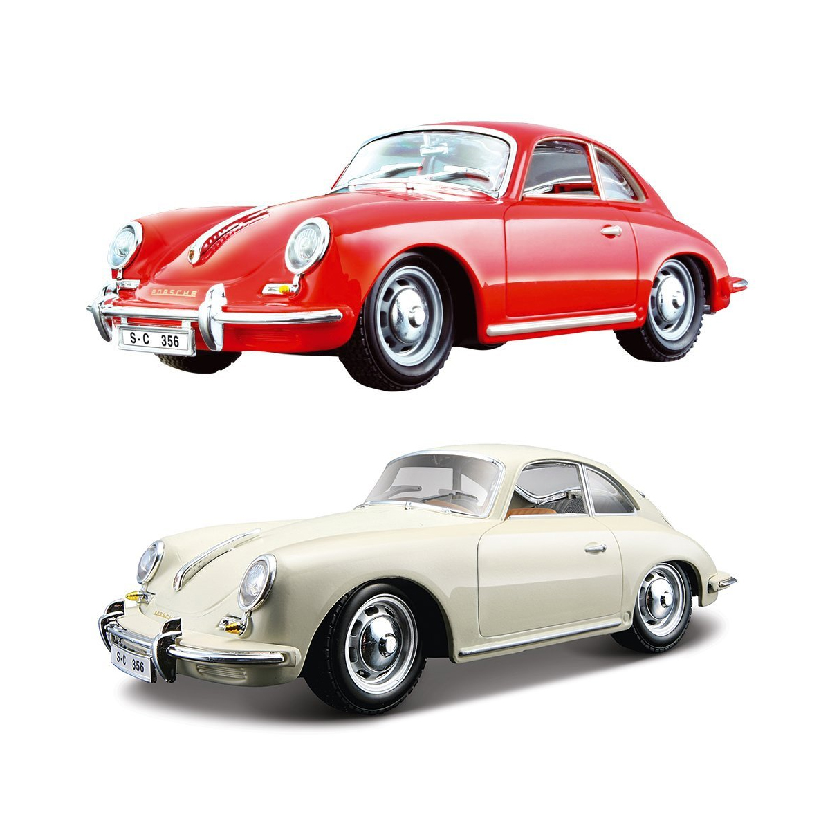 Автомодель Bburago Porsche 356B 1961 1:24 металева червона або слонова кістка — превʼю 1