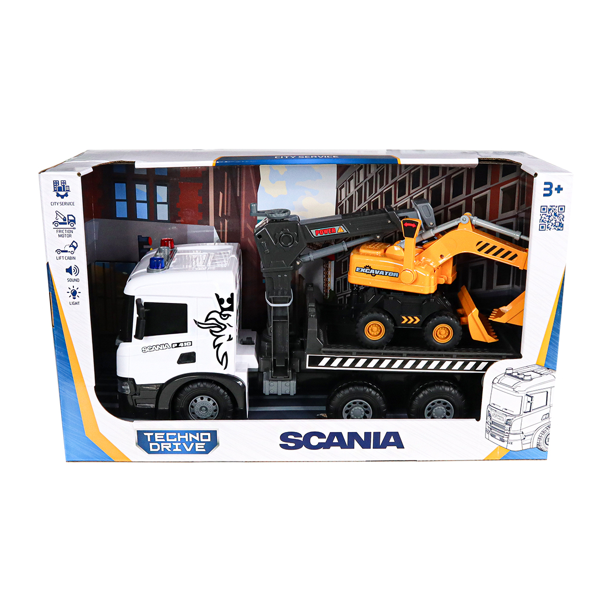 Ігровий набір автокран Scania з екскаватором TechnoDrive 48,5 см Жовтий — превʼю 4