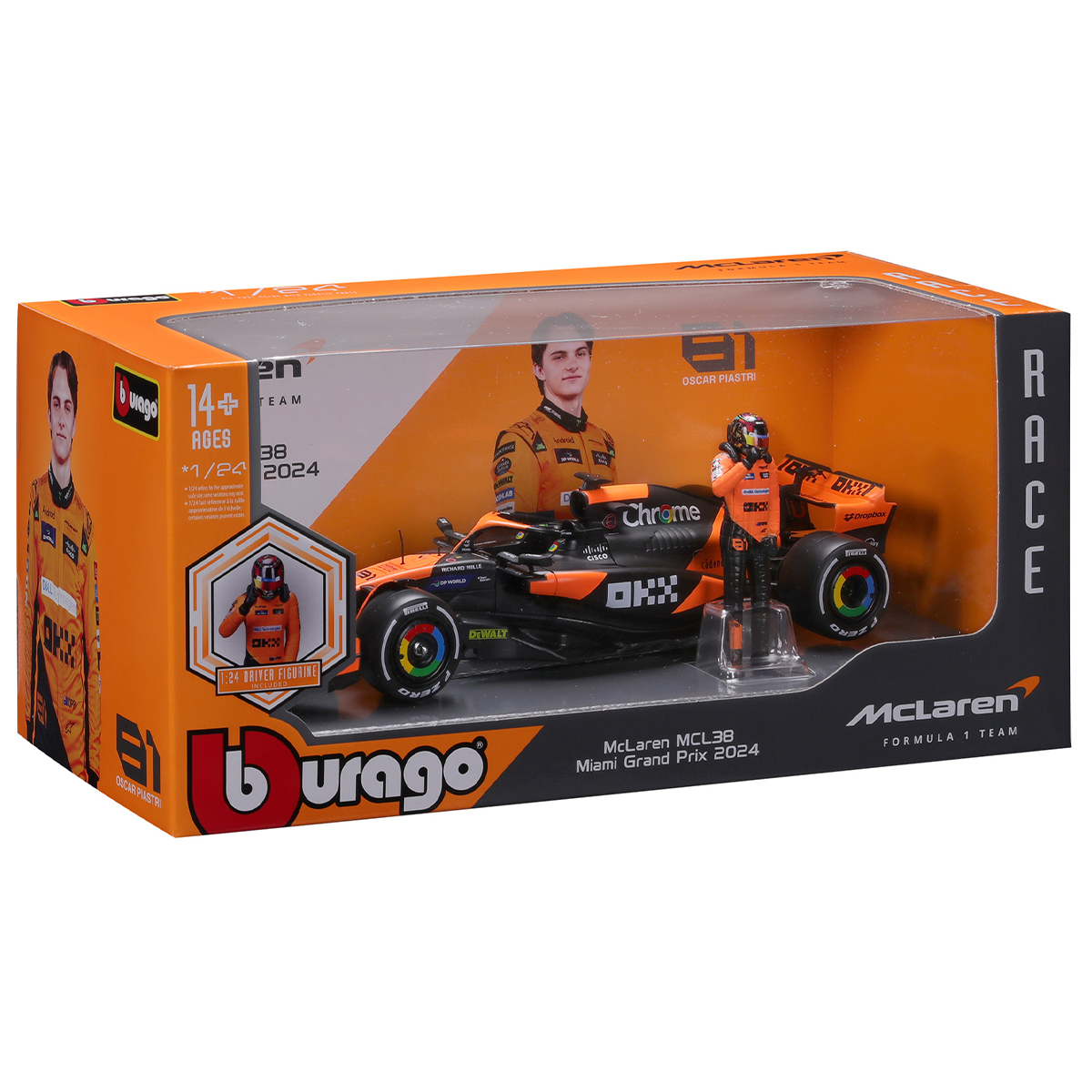 Автомодель Bburago McLaren MCL38 1:24 з фігуркою гонщика — превʼю 4