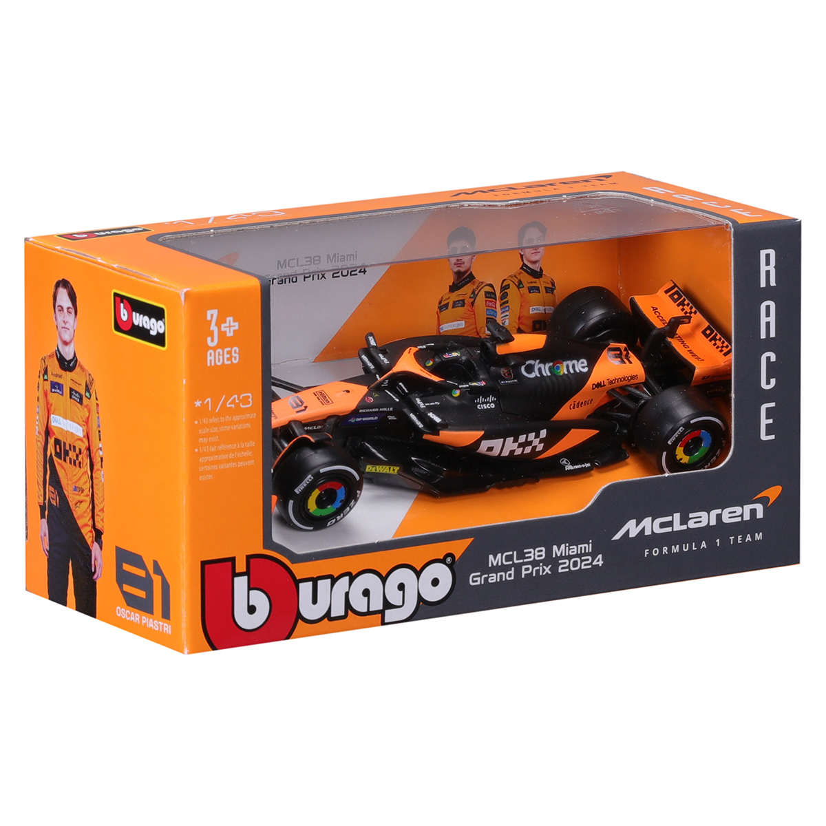 Автомодель Bburago McLaren F1 MCL38 2024 Чорно-помаранчева 1:43 — превʼю 8