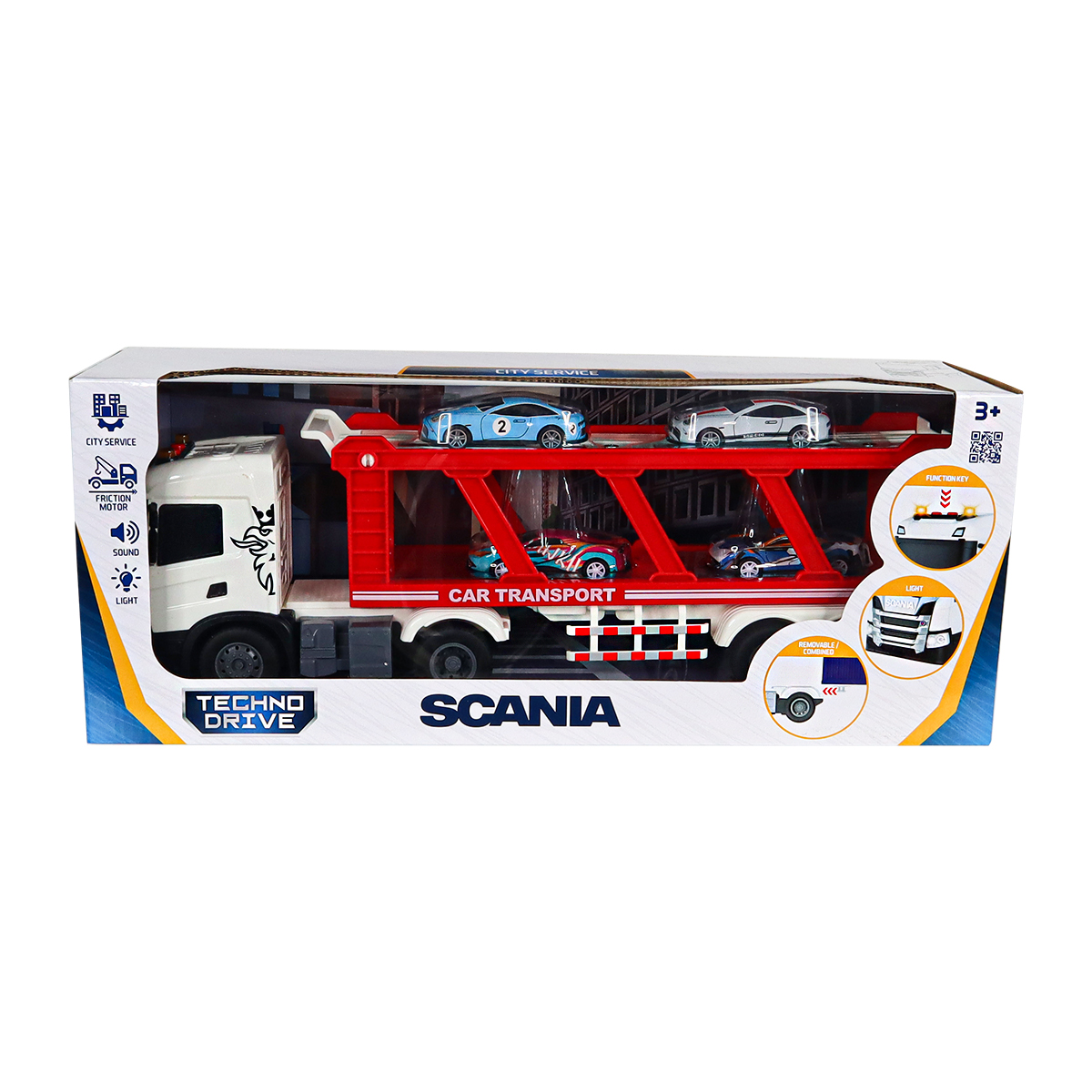 Ігровий набір Автоперевізник Scania TechnoDrive з 4 машинками світло звук 41 см — превʼю 4
