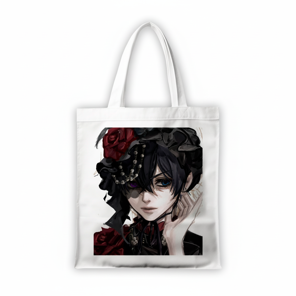 Сумка-шопер Темний дворецький Black Butler Сіель Фантомхайв 39x35 см біла з льону 6548