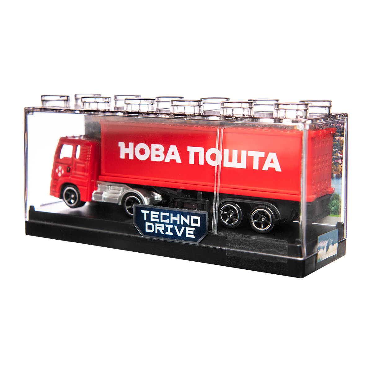 Фура Нова Пошта іграшкова Techno Drive 1:64 металева з дверима — превʼю 2