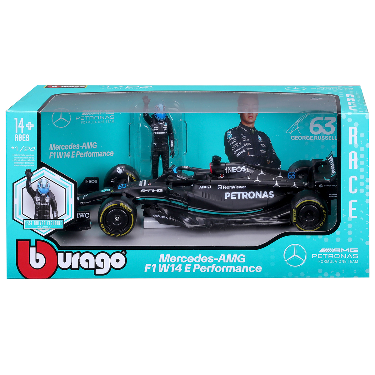 Автомодель Bburago Mercedes-AMG F1 W14 E Performance 1:24 з фігуркою Чорна — превʼю 3