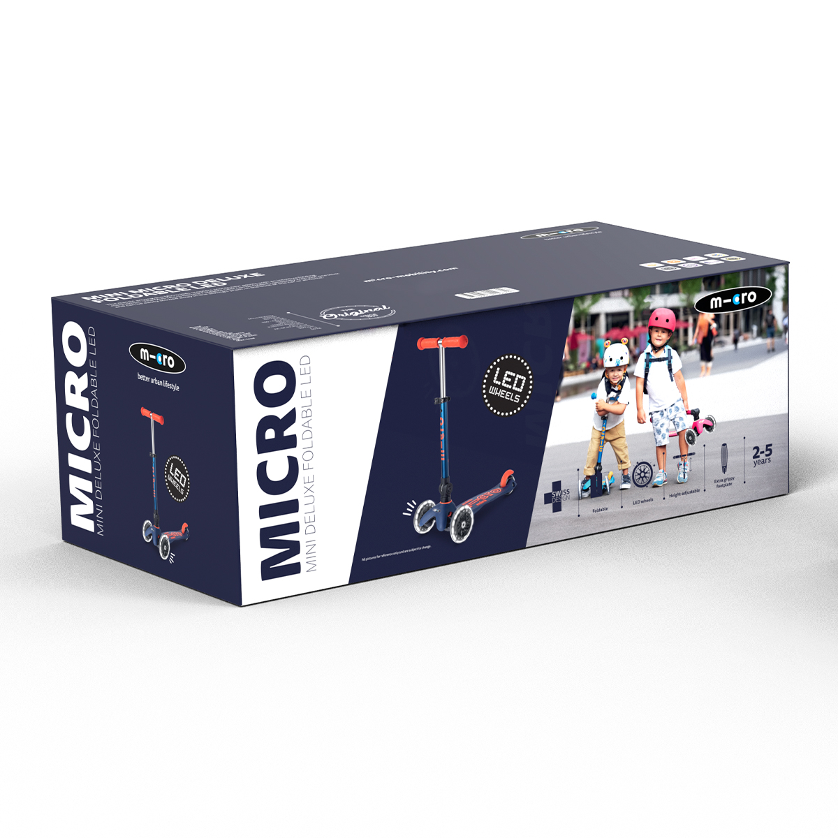 Самокат дитячий складний з підсвіткою коліс MICRO Mini Deluxe Foldable Синій — превʼю 3