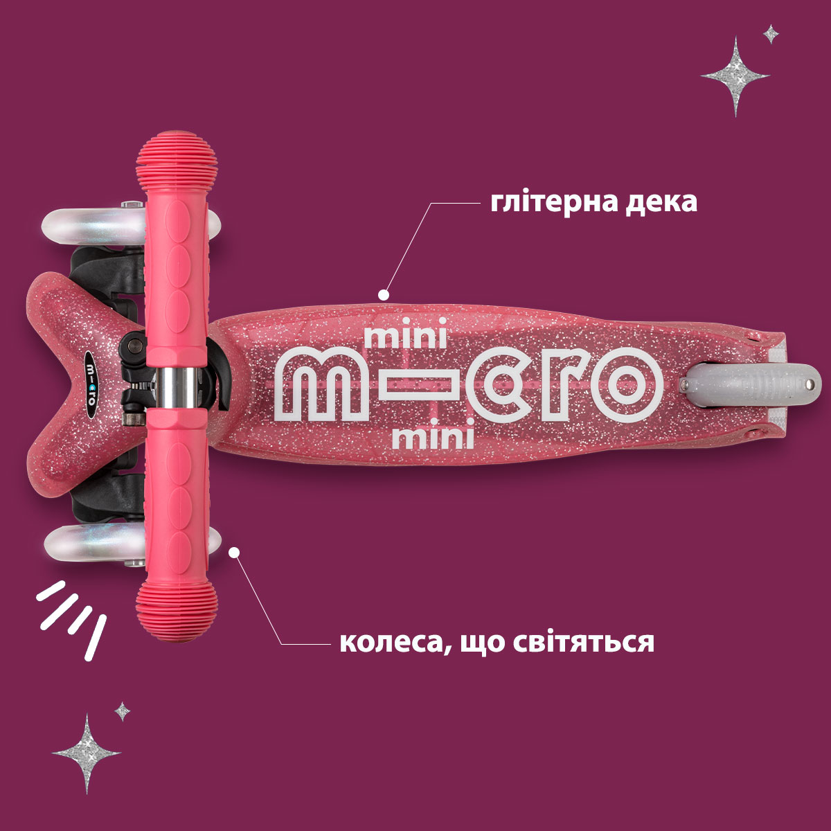 Самокат дитячий триколісний Micro Mini Deluxe Fairy Glitter LED Рожевий — превʼю 10