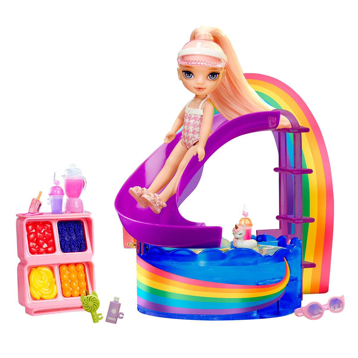 Ігровий набір Rainbow High Littles Веселкове свято в басейні з лялькою Блаш 15 см — превʼю 8