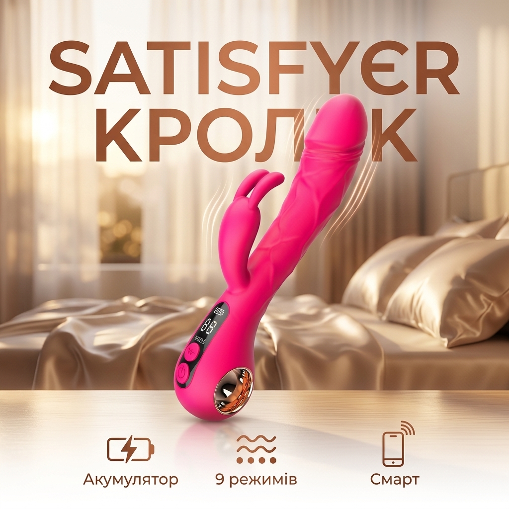 Вібратор Кролик вагінальний силіконовий Satisfyer 22.3 см з 9 режимами Рожевий