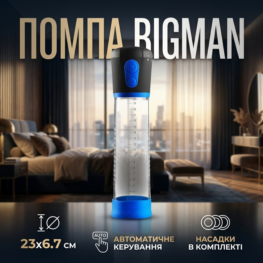 Вакуумна помпа для збільшення члена автоматична BIGMAN 23 см Чорно-синя