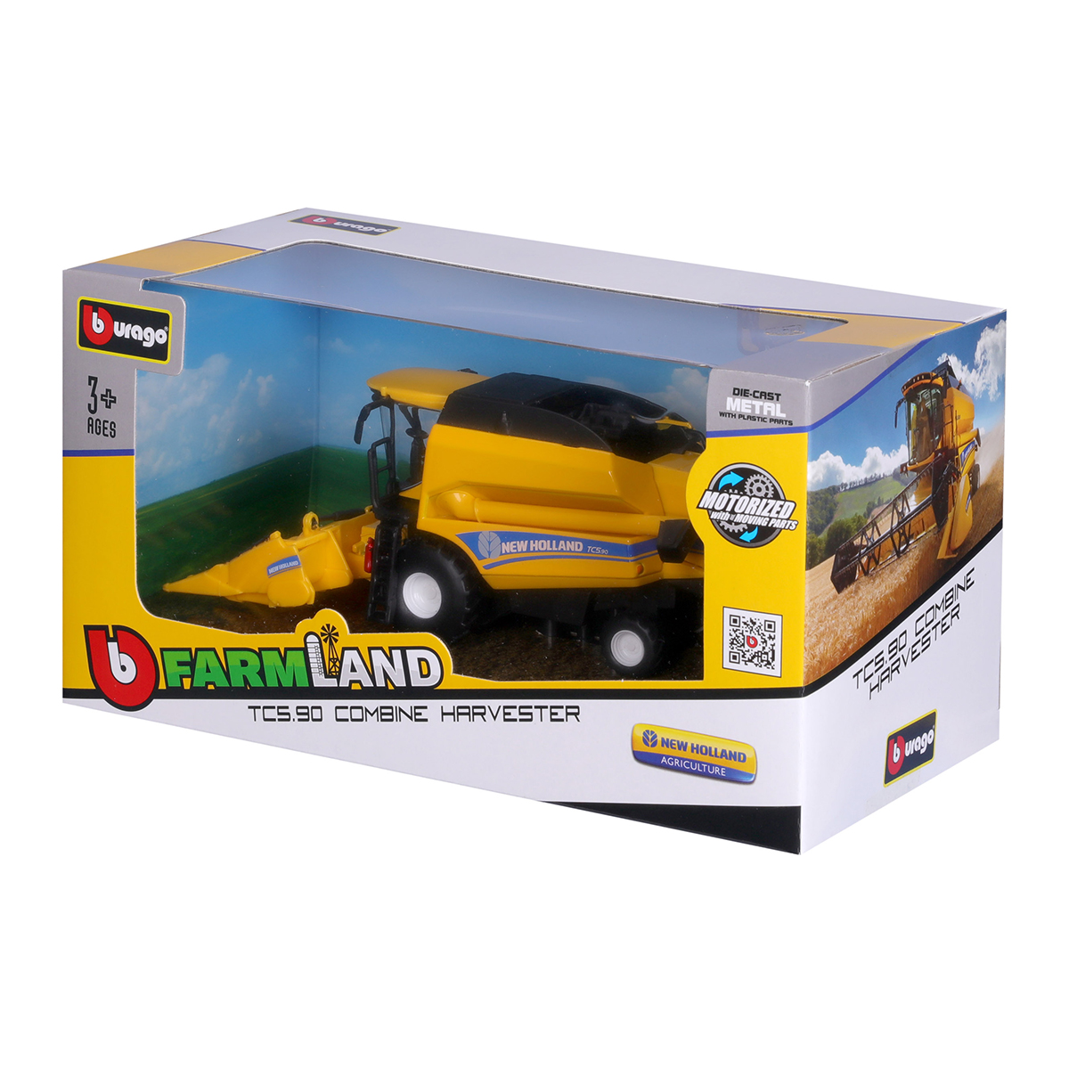 Автомодель Bburago New Holland TC5.90 зернозбиральний комбайн з жаткою 18 см Жовто-чорний — превʼю 7