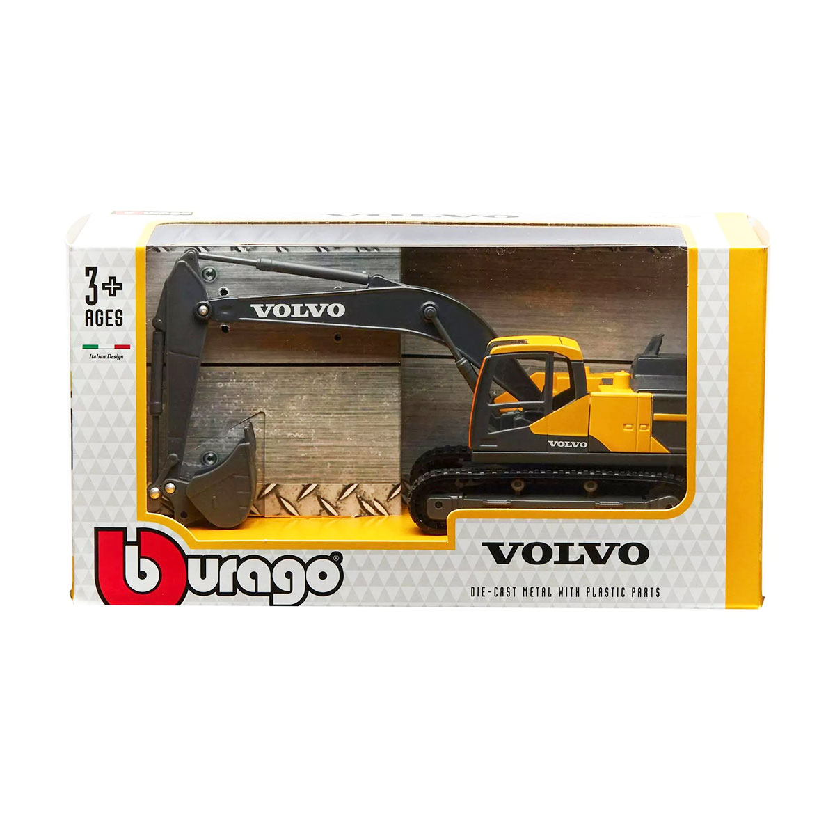 Екскаватор Bburago Volvo EC220E 1:50 металевий гусеничний Жовто-чорний — превʼю 8