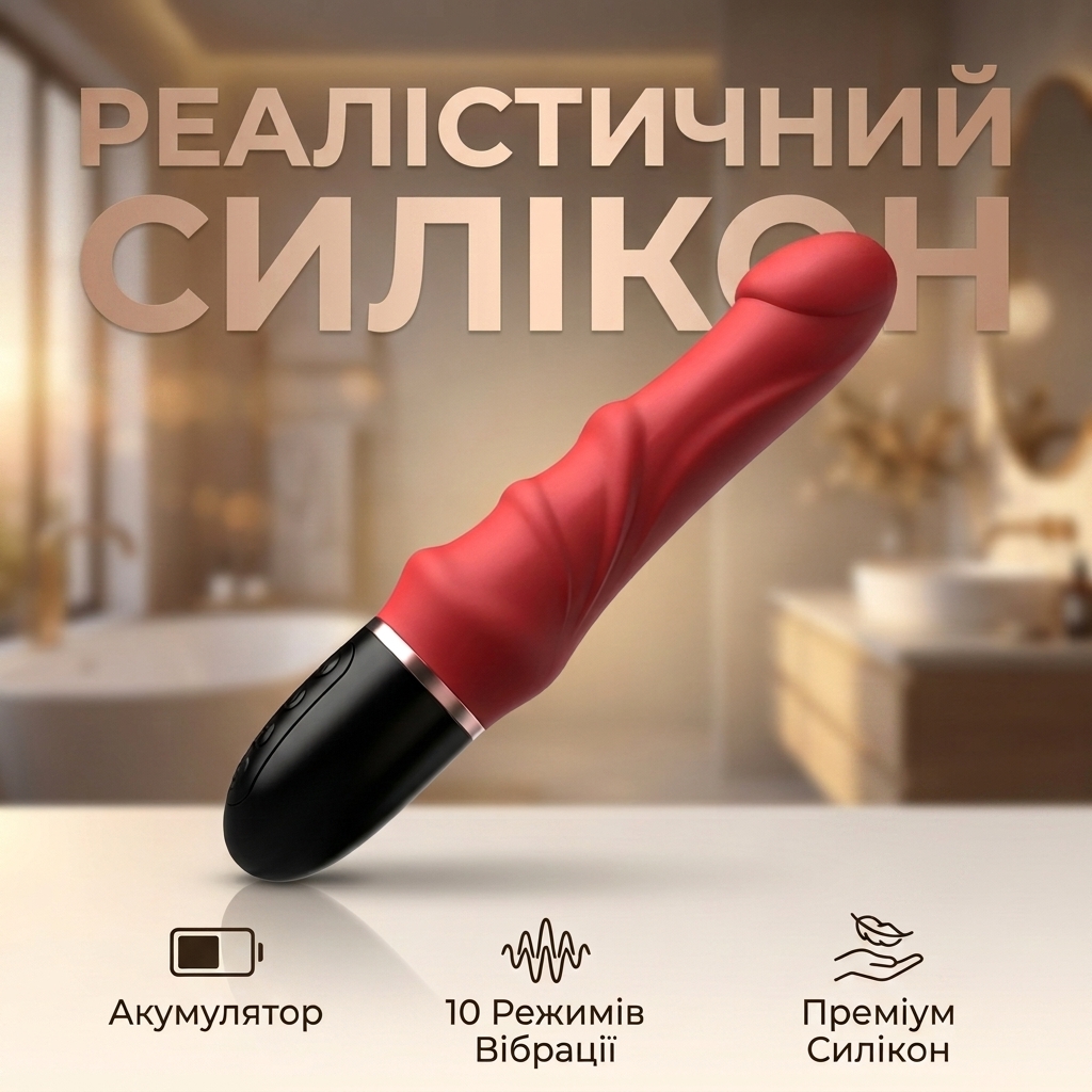 Реалістичний силіконовий вібратор водонепроникний 23.5x4 см для жінок Червоний