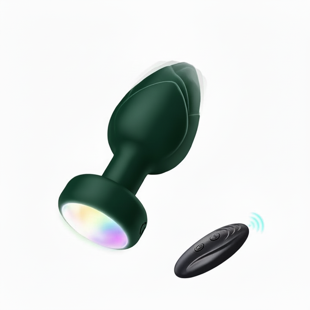 Анальна пробка що світиться з вібрацією і Д/У Light Anal Plug 3,5*9 см зелена — Анальні іграшки