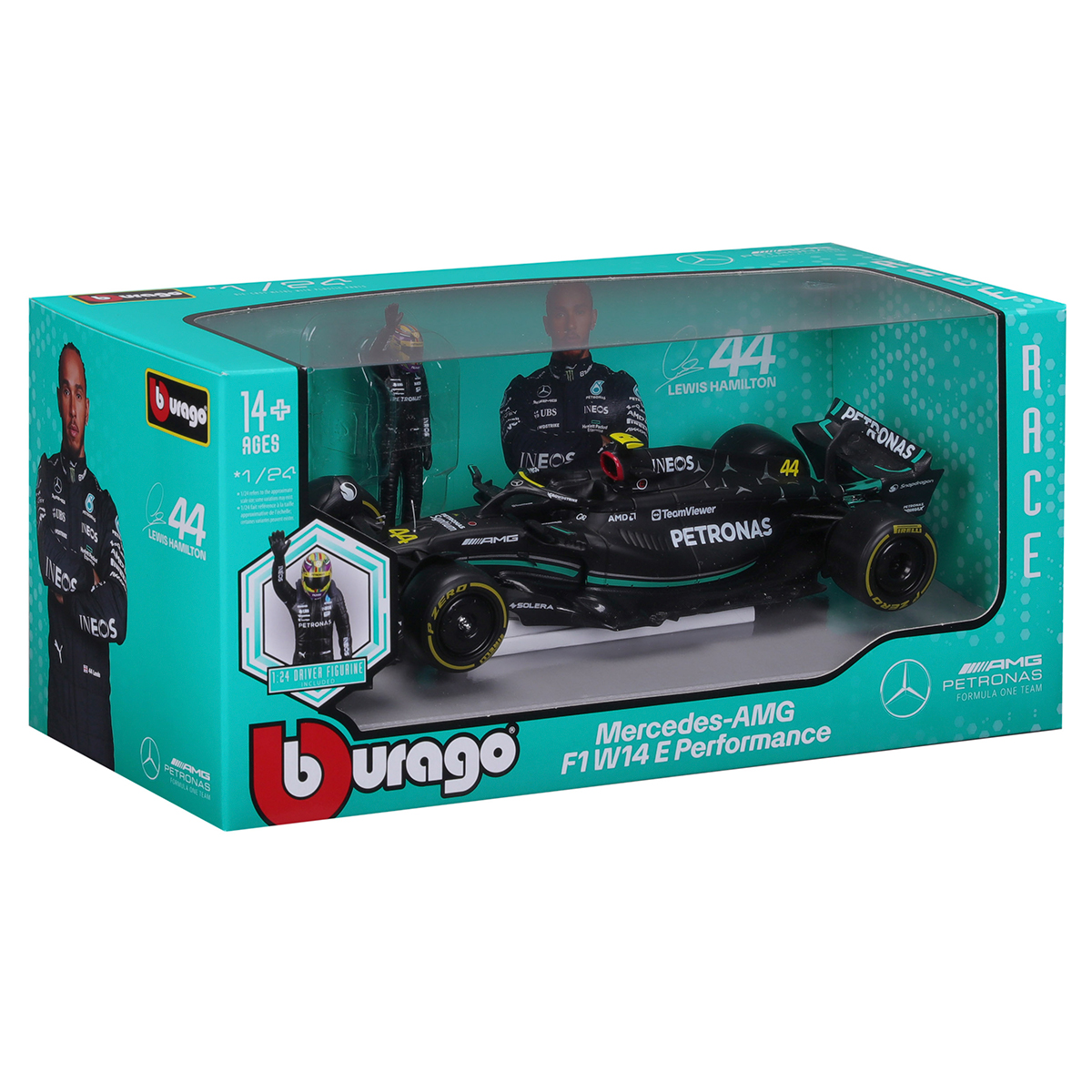 Автомодель Bburago Mercedes-AMG F1 W14 E Performance 1:24 з фігуркою Чорна — превʼю 9