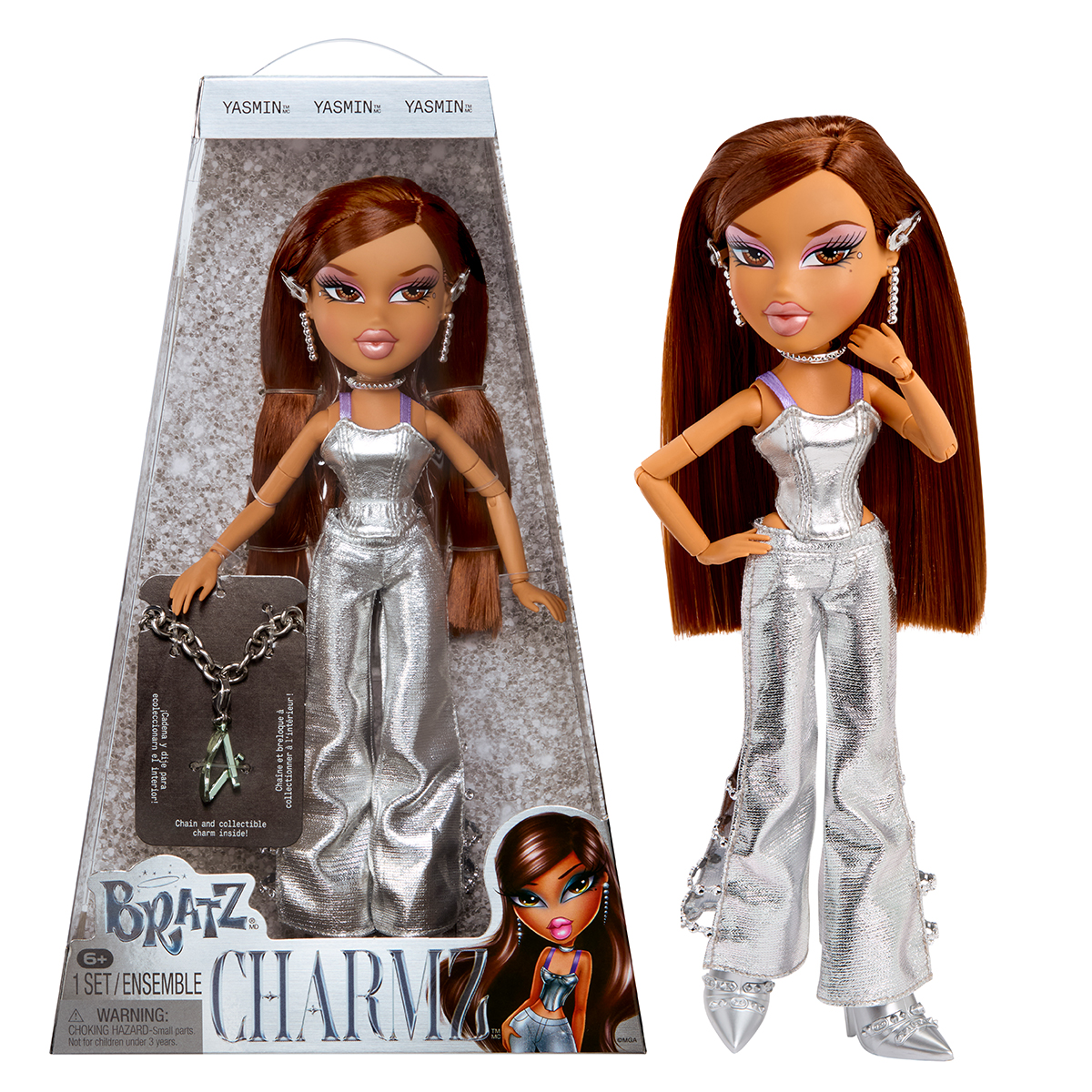 Ігровий набір лялька Bratz Charmz Ясмін з браслетом 25 см Сріблястий