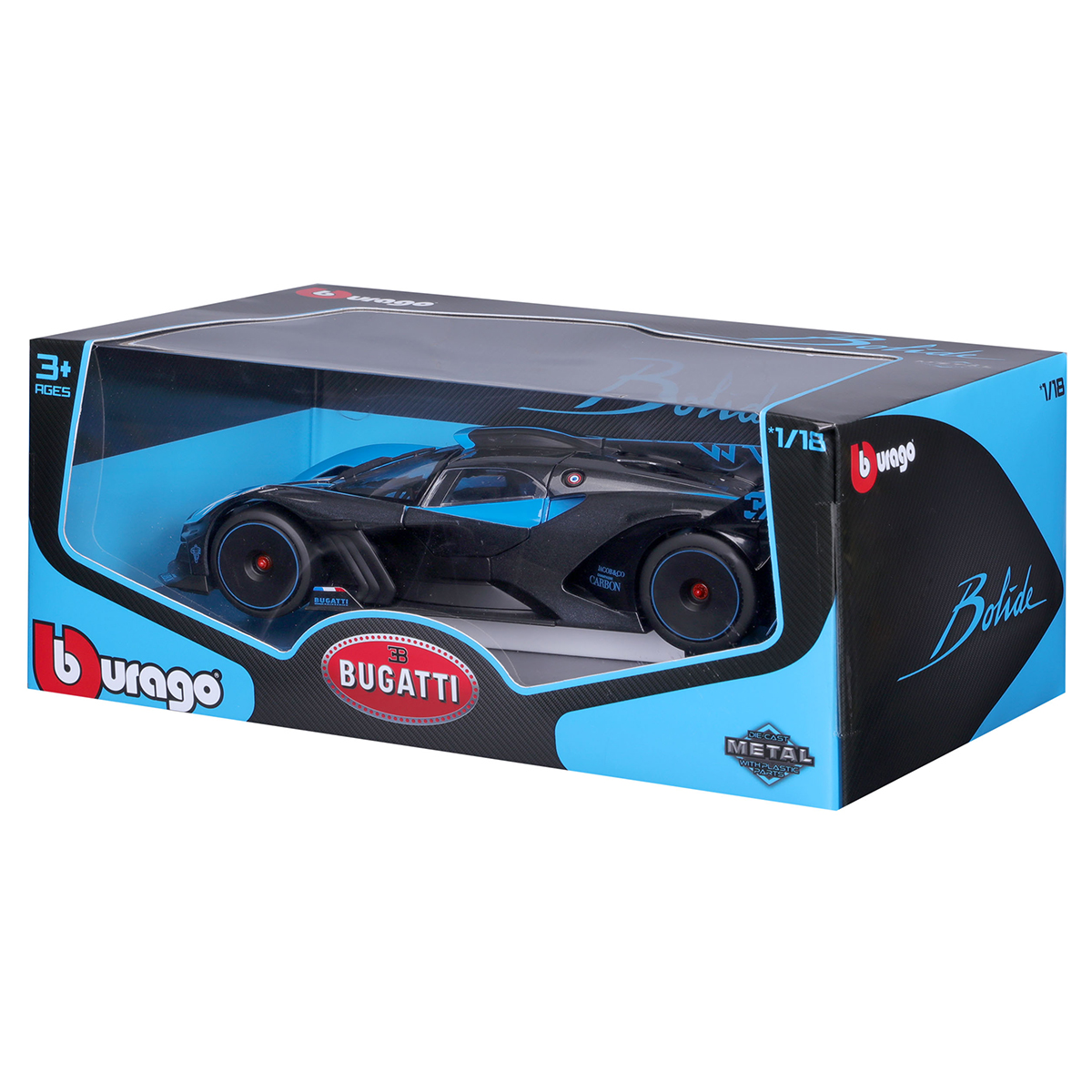 Автомодель Bburago Bugatti Bolide 1:18 металева Чорно-синя — превʼю 7