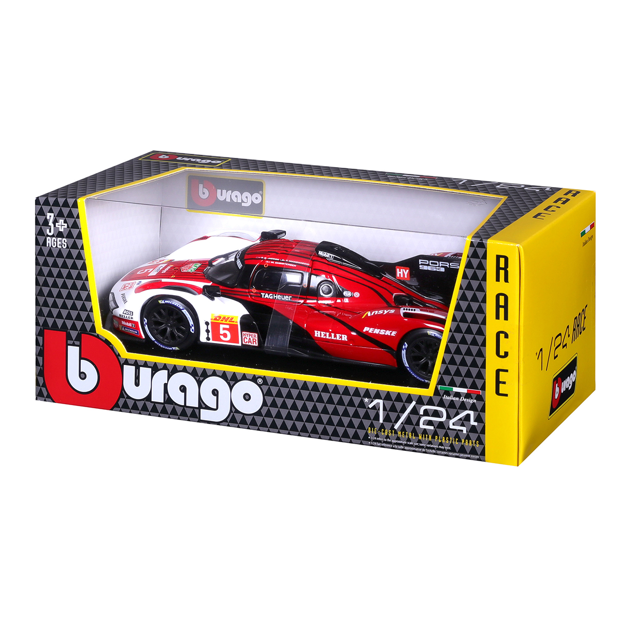Автомодель Porsche 963 Bburago 1:24 металева Біло-червона — превʼю 9