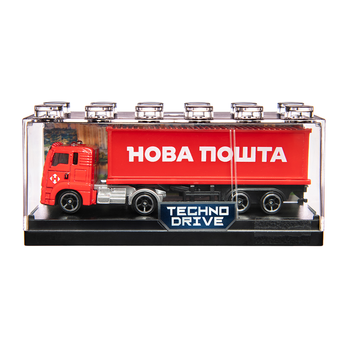 Фура Нова Пошта іграшкова Techno Drive 1:64 металева з дверима — превʼю 3