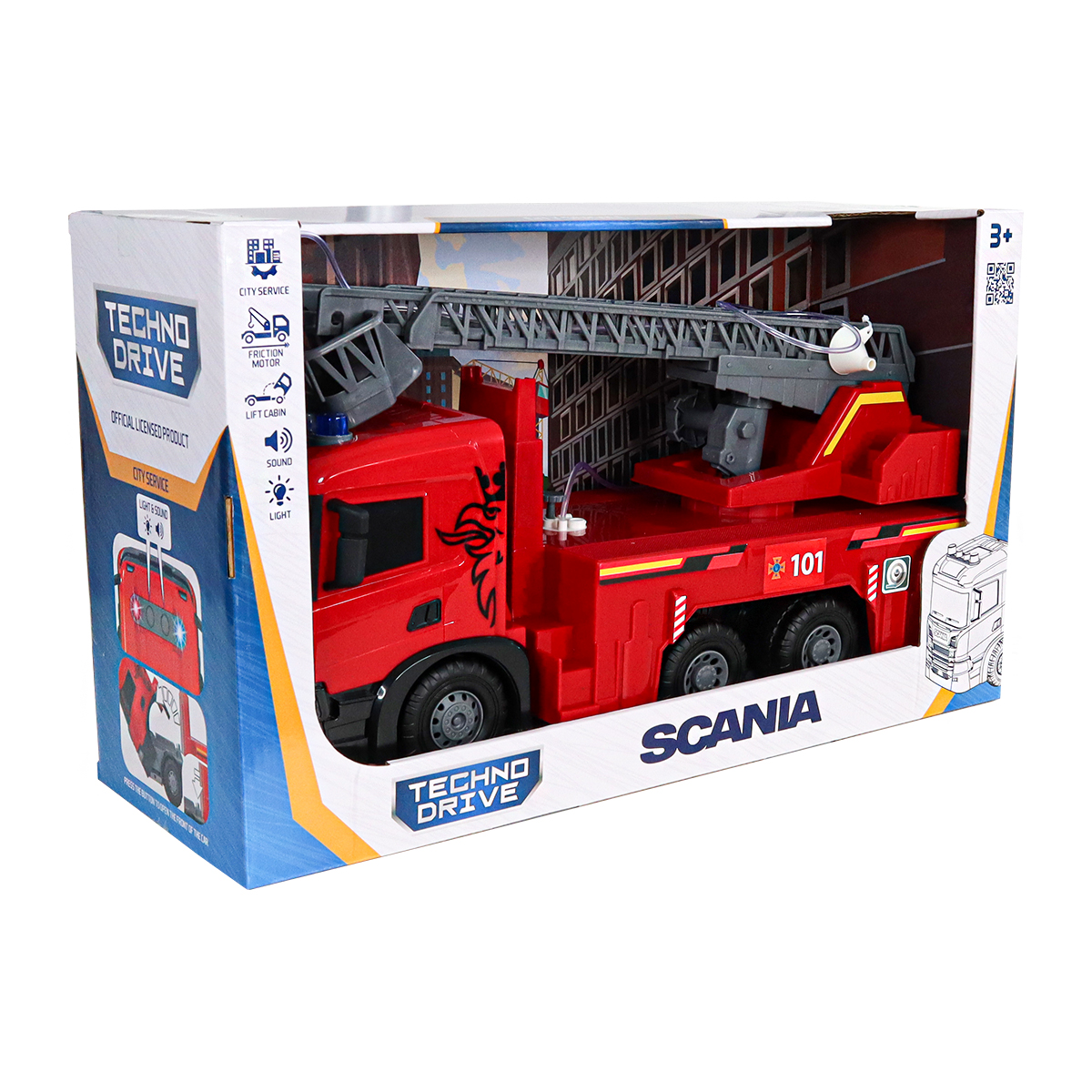 Пожежна машина Techno Drive Super Big Truck Scania 51,5 см зі світлом та звуком — превʼю 5