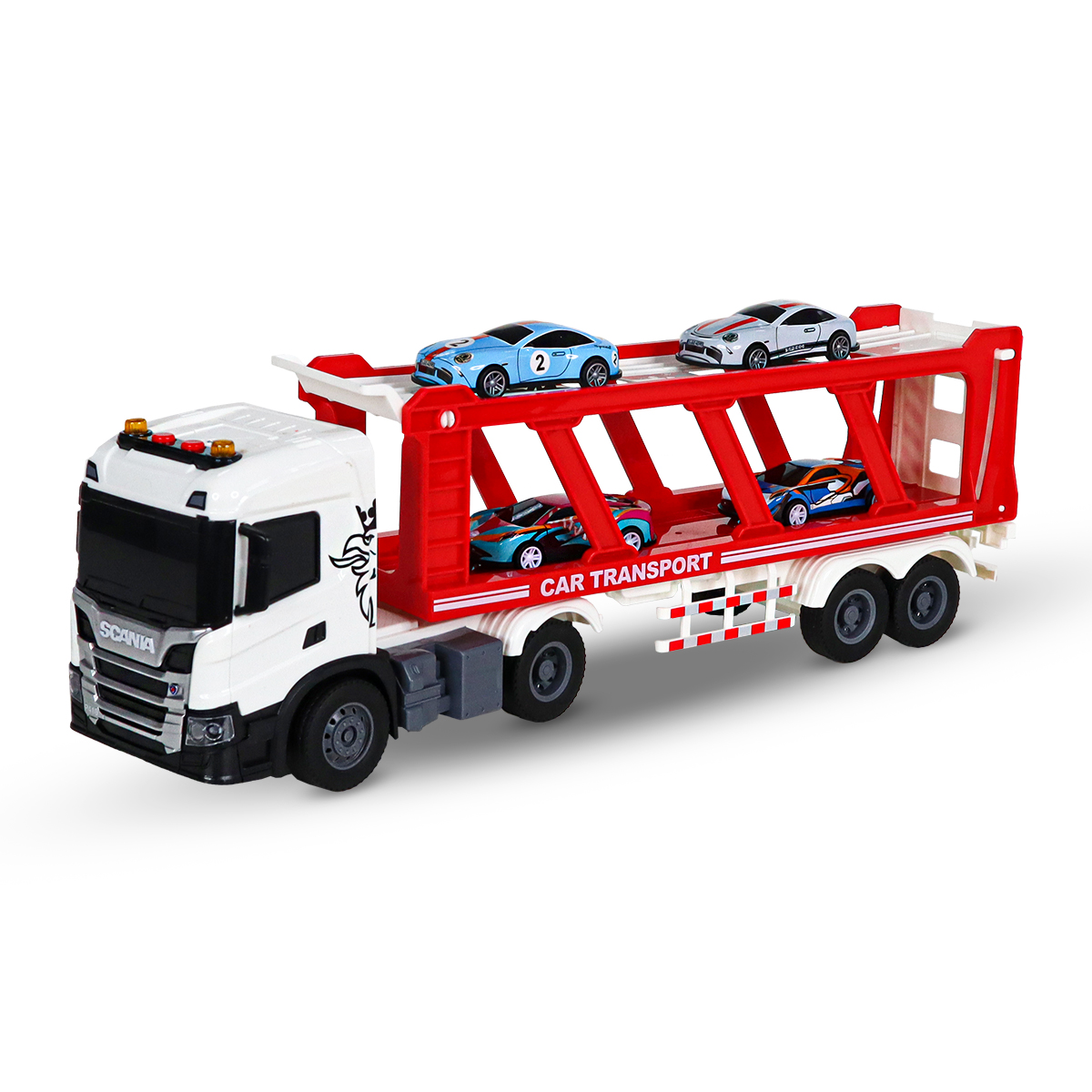 Ігровий набір Автоперевізник Scania TechnoDrive з 4 машинками світло звук 41 см