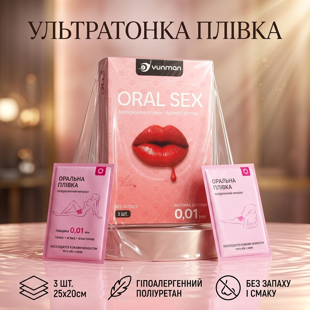 Бар'єрна плівка ультратонка для орального сексу 0,01 мм 25x20 см без запаху Прозора 3 шт