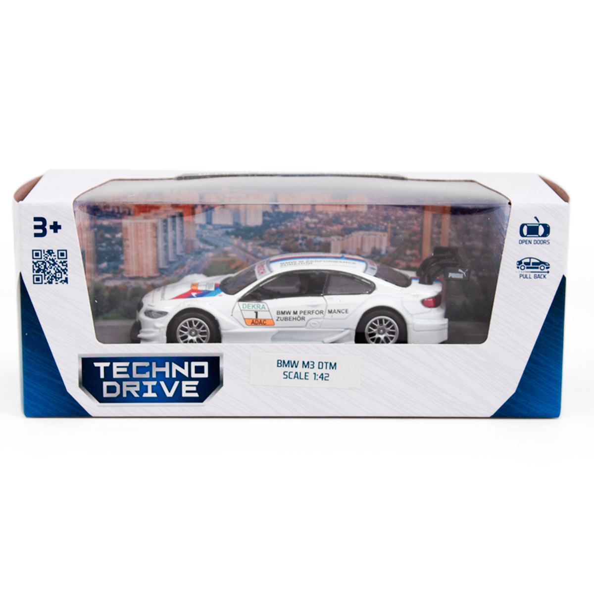 Автомодель BMW M3 DTM TechnoDrive металева з функцією pull-back Біла — превʼю 3
