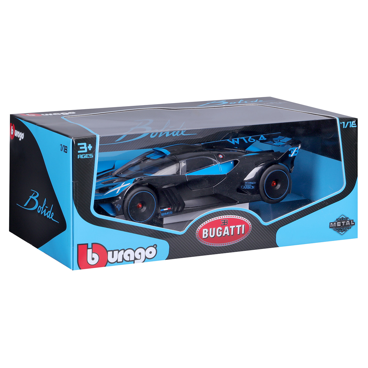 Автомодель Bburago Bugatti Bolide 1:18 металева Чорно-синя — превʼю 9