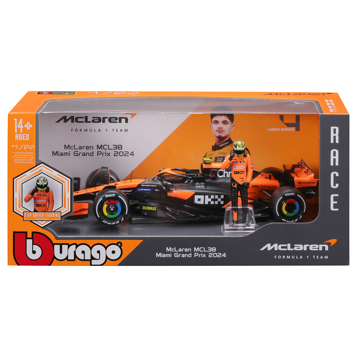 Автомодель Bburago McLaren MCL38 1:24 з фігуркою гонщика — превʼю 9