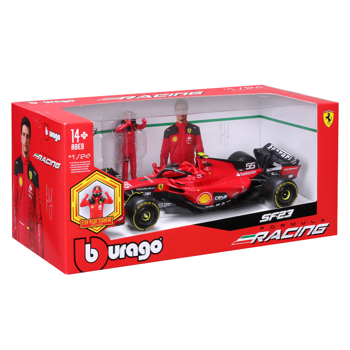 Автомодель Bburago Ferrari SF-23 з фігуркою гонщика 1:24 Червона — превʼю 3