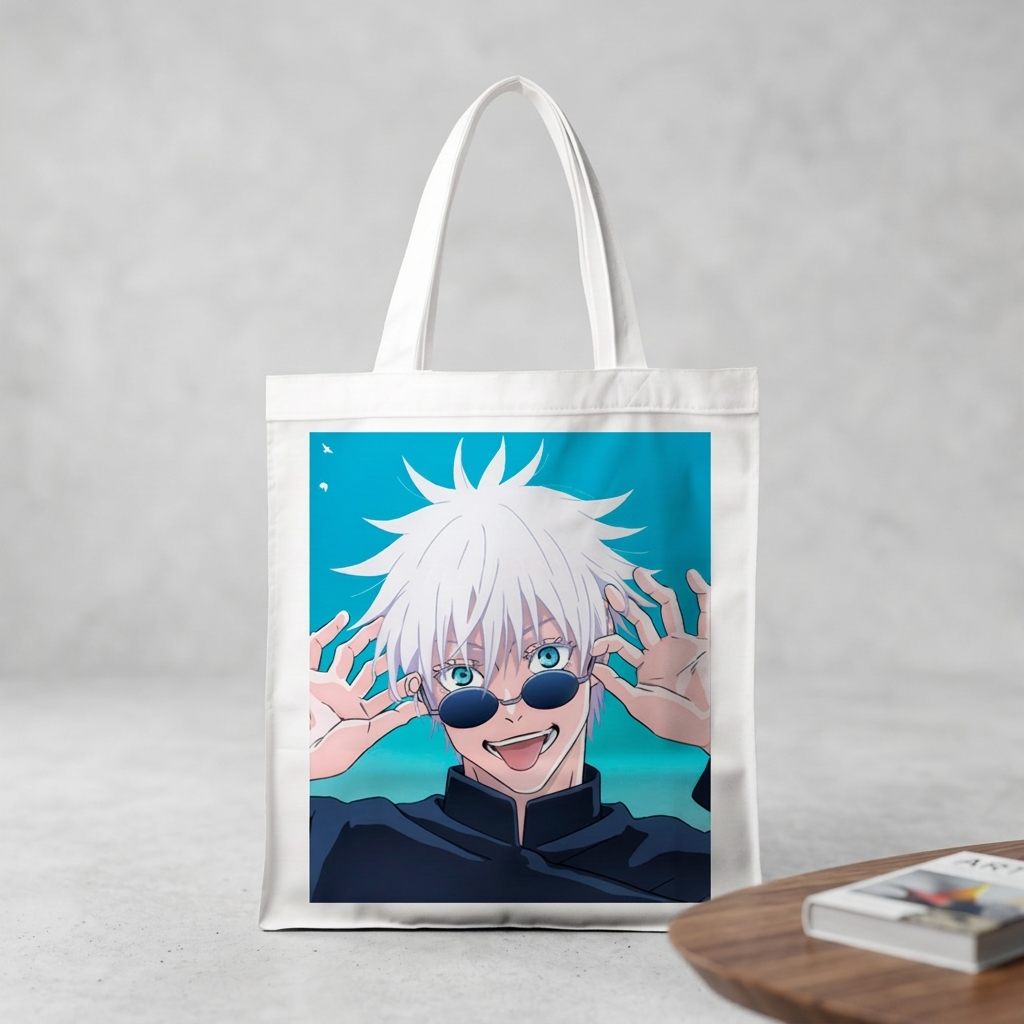 Сумка-шопер Магічна битва (Jujutsu Kaisen) - Сатору Годжо біла з габардину (17312) — превʼю 1