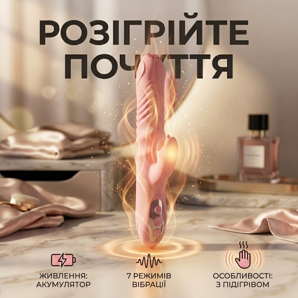 Вібратор вагінальний силіконовий з підігрівом Pretty Love 25x3.5 см Рожевий