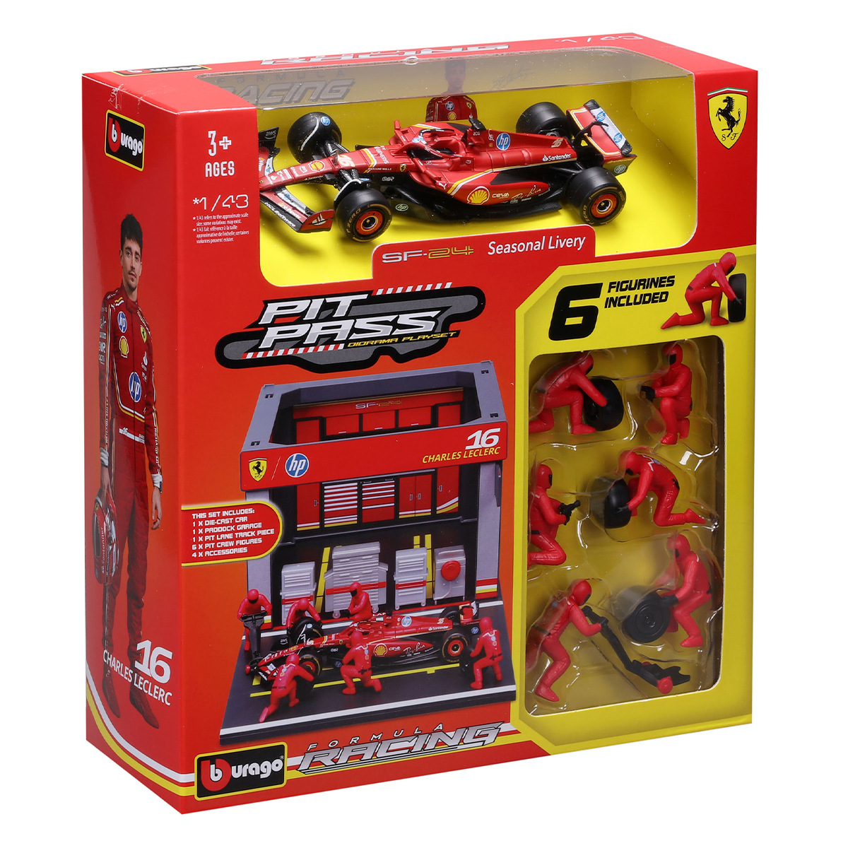 Ігровий набір Pit Pass Ferrari SF-24 Bburago з болідом та механіками 1:43 — превʼю 6