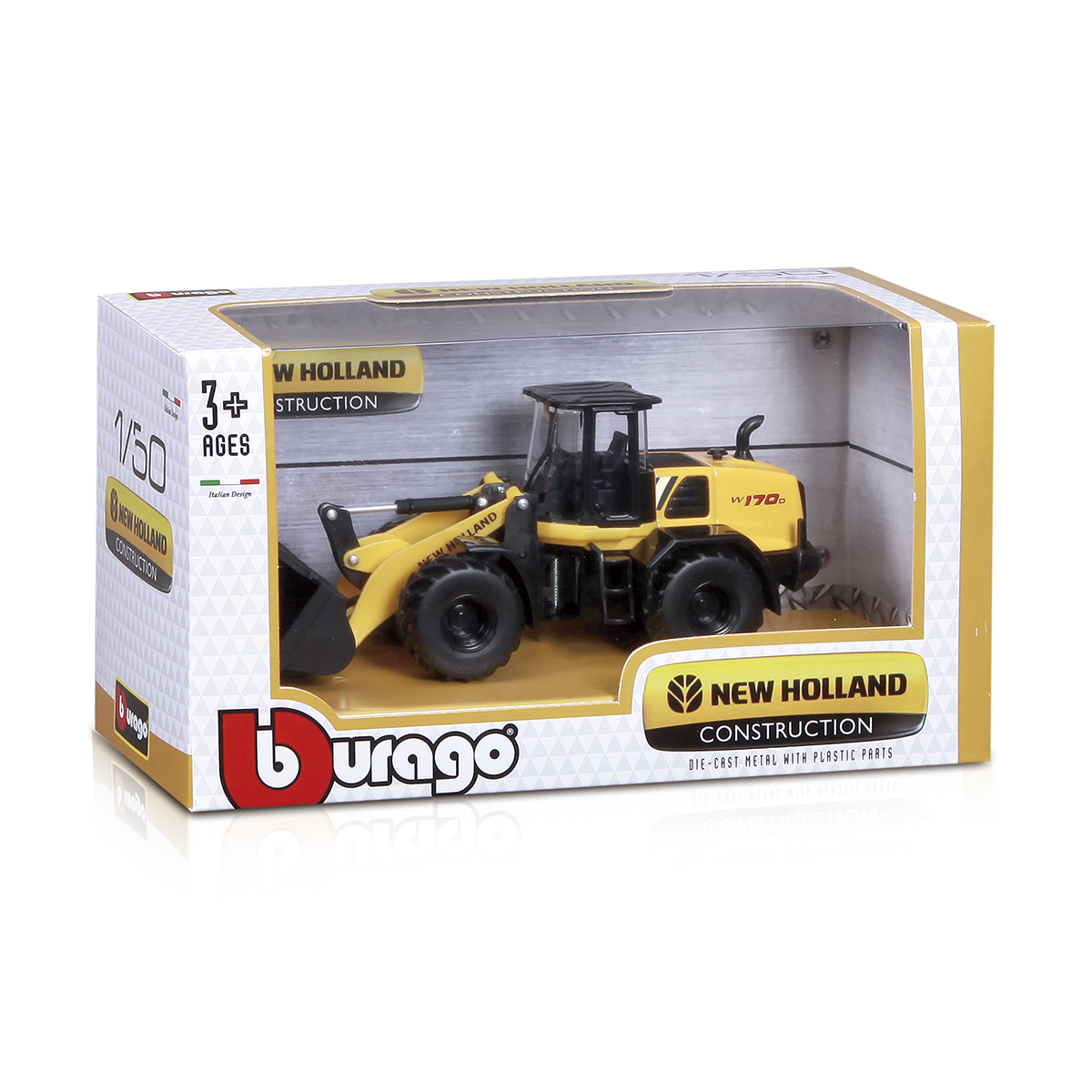Автомодель Bburago Екскаватор New Holland W170D 1:50 Жовто-чорний — превʼю 3