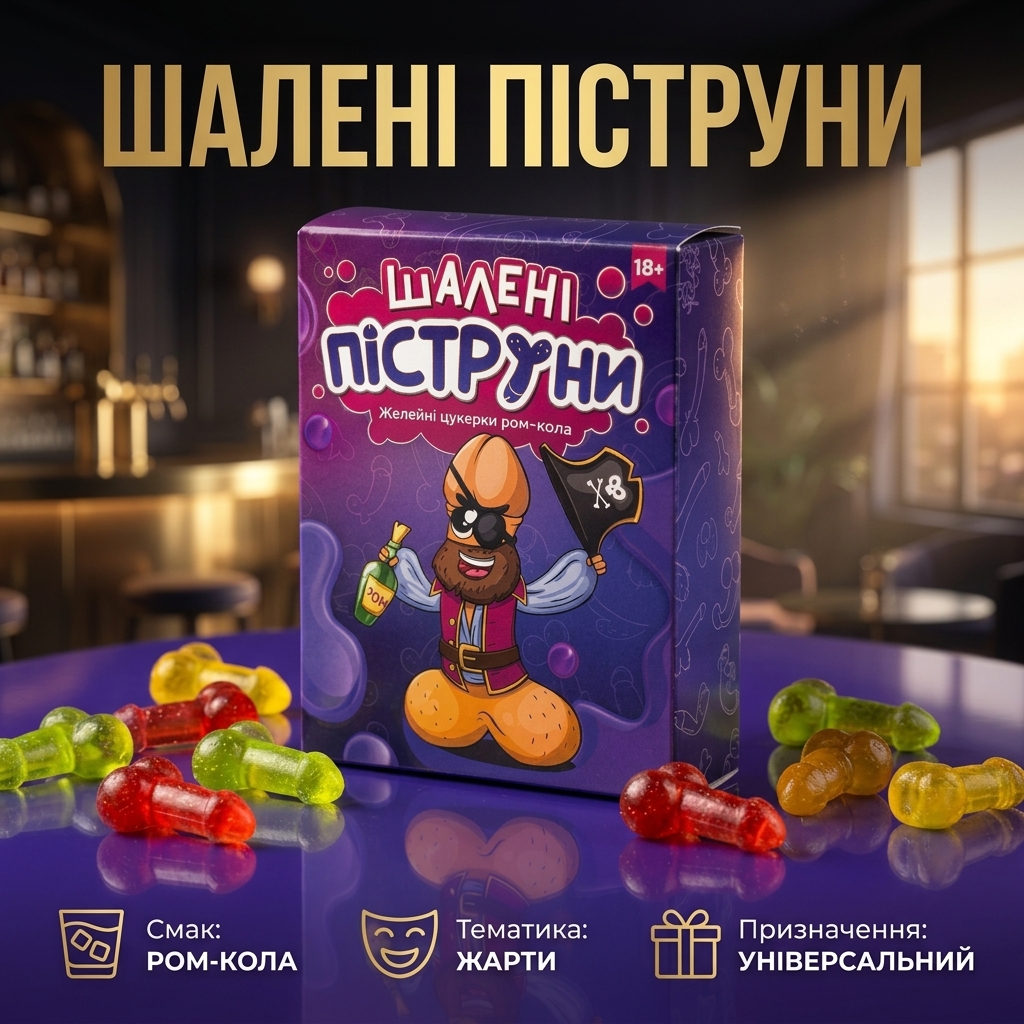 Желейні цукерки для дорослих Шалені Піструни зі смаком ром-коли 100 г
