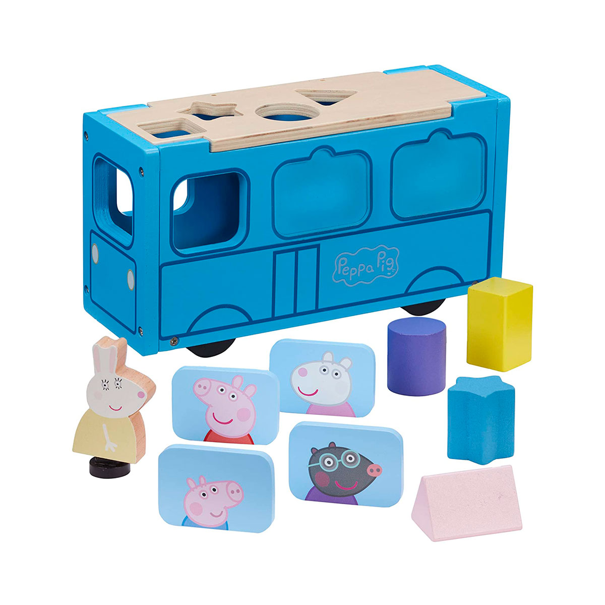 Дерев'яний ігровий набір-сортер Шкільний автобус Peppa 23,5x8x13 см Жовтий — превʼю 2