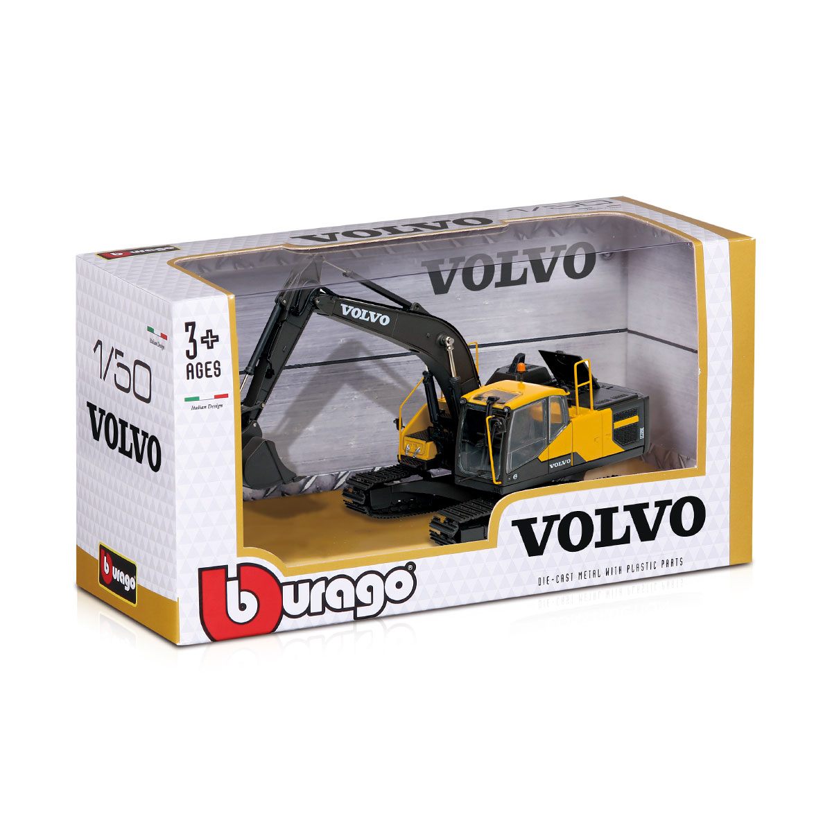 Екскаватор Bburago Volvo EC220E 1:50 металевий гусеничний Жовто-чорний — превʼю 9