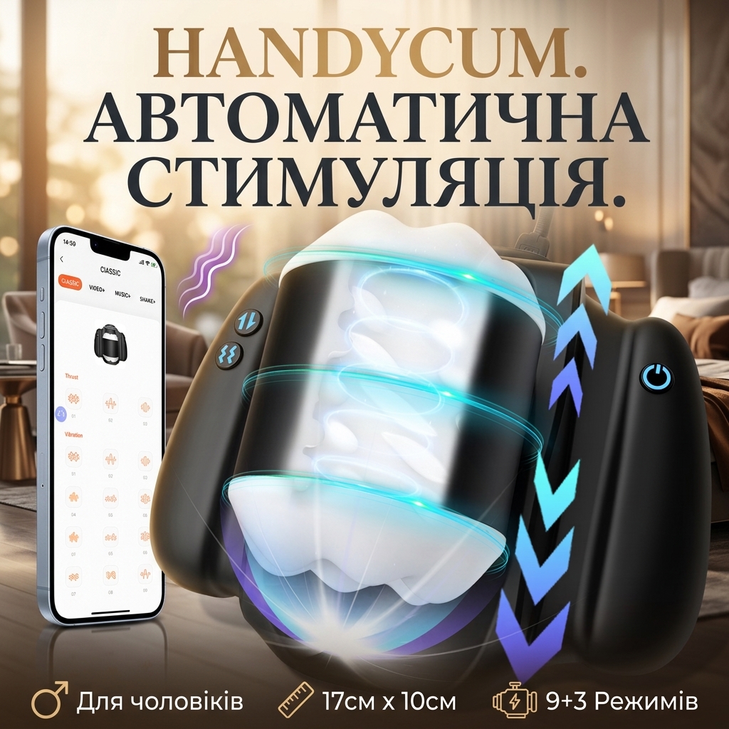 Автоматичний мастурбатор HANDYCUM з тримачем для телефону 9 режимів 3 швидкості TPE Чорний