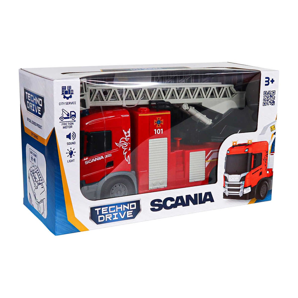 Пожежна машина Scania Techno Drive 31 см зі світлом звуком та функцією води — превʼю 5