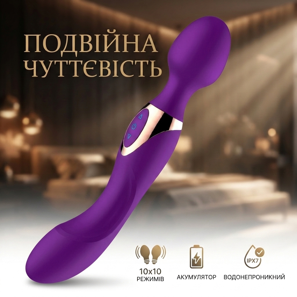 Вібратор подвійний силіконовий 10 режимів 22 см Фіолетовий